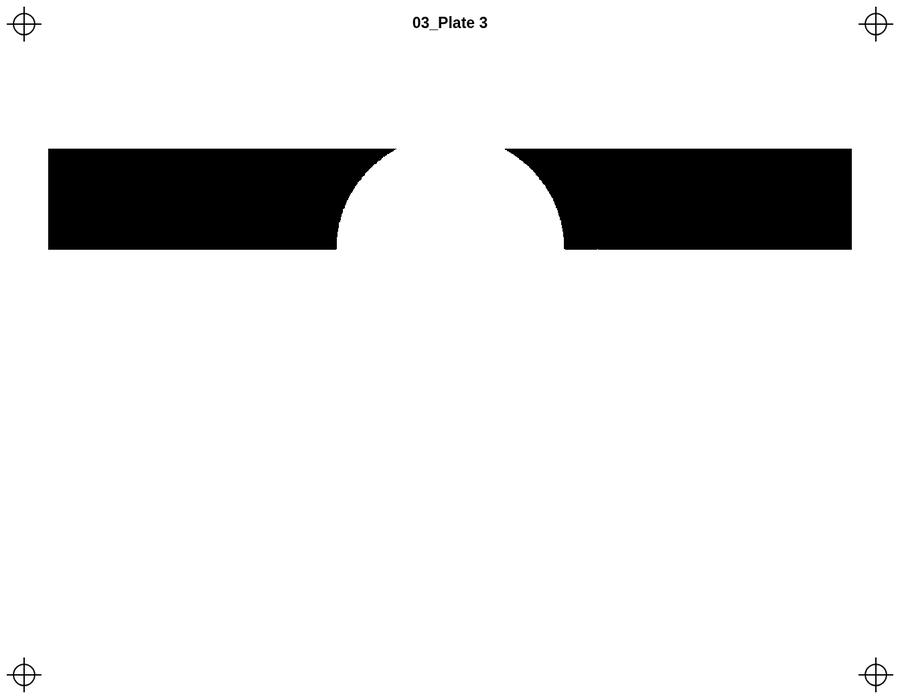 Exported film positive for a color plate: only that color's pixels, as black coverage with registration marks.